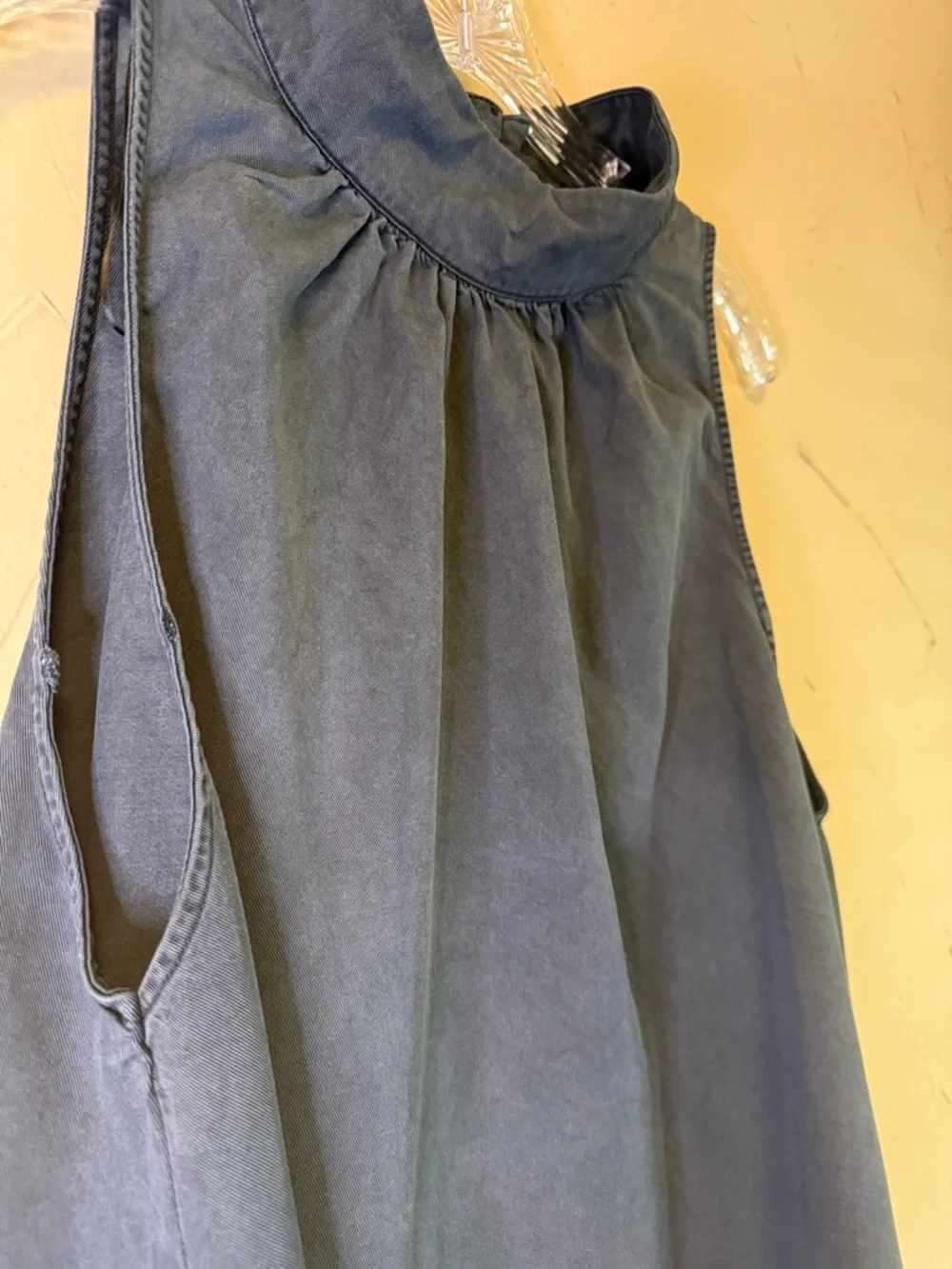 Free People Palm Breeze Top M Navy Boho Chic Mock Neck Flowy Lyocell Minimalist